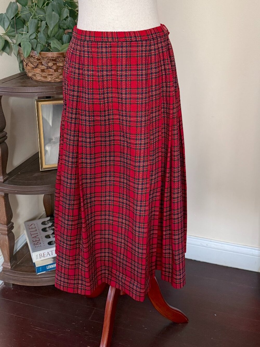 Pendleton Vintage Red Tartan Plaid Pleated Wool Midi Skirt sz 12 Petite
